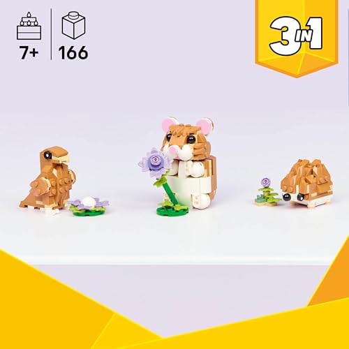LEGO Creator 3in1 Cute Hamster with a Flower Toy - Animal Figure Transforms into a Hedgehog or Eagle - DIY Room Decor Idea - Birthday Gift for 7+ Year Old Girls & Boys - 31376 - View 5