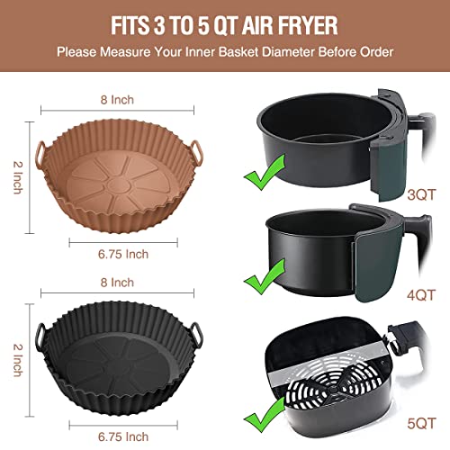 image for AKSDTH 2 Pack Air Fryer Silicone Liners Pot for 3 to 5 QT, Air Fryer S