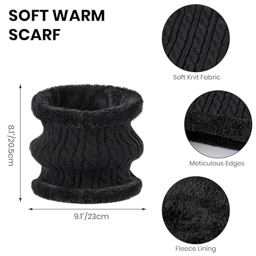 Tavaleu Kids Winter Beanie Hat Scarf Touchscreen Gloves Set for Boys Girls 8-15 Years Warm Skull Cap Fleece Lined Knitted Hat Dark Black3