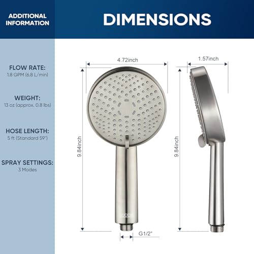 Regadera Cobbe® de Metal Sólido con 3 Modos de Chorro y Mano Libre – Cabeza de Ducha de Acero Inoxidable, Varilla Desmontable de Alta Presión con Manguera y Soporte Ajustable – Modos Amplio, Masaje y Niebla (Acabado en Níquel Cepillado) miniatura 6