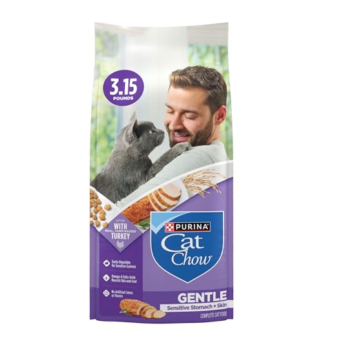 Purina Cat Chow Gentle Sensitive Stomach and Skin Dry Cat Food with Turkey - (Pack of 4) 3.15 lb. Bags