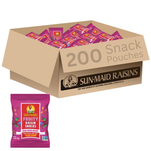 Image of Sun-Maid Sour Mixed Berry Fruity Raisin Snacks - (200 Pack) 1.33 oz Pouches - Sour Mixed Berry Raisins - Dried Fruit Snack for Lunches and Snacks