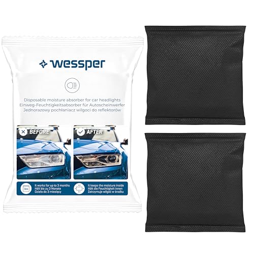Wessper AQUADRYER ON-Off 2X Deshumidificador Coche | Negro, Pequeño Bolsa Deshumidificadora (2x50 g) Bolsa Antihumedad para Automóvil contra Faros Empañados | Desecante de Gránulos del Coche y Faros