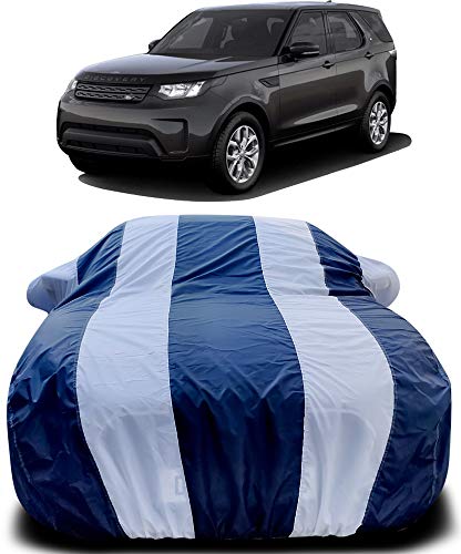 Image of PURPLEHEART Car Body Cover Compatible with Discovery Car Cover Body with Mirror Pocket Triple Stitched Bottom Elastic Water Resistant UV Protection & Dustproof Car Cover-Blue & White