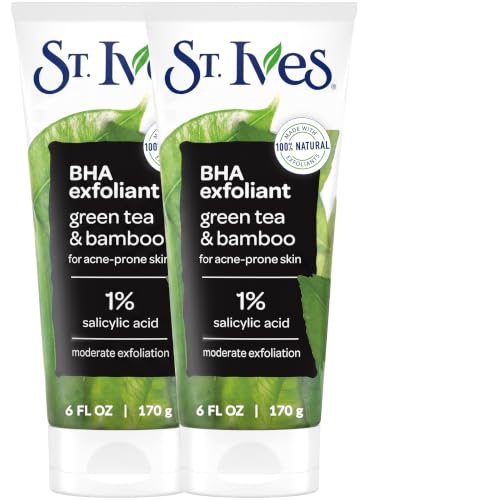 St. Ives Blackhead Clearing Face Scrub, Clears Blackheads & Unclogs Pores, Green Tea & Bamboo with Salicylic Acid, Moderate Exfoliating Facial Scrub with Natural Exfoliants, 6 oz (Pack of 2)