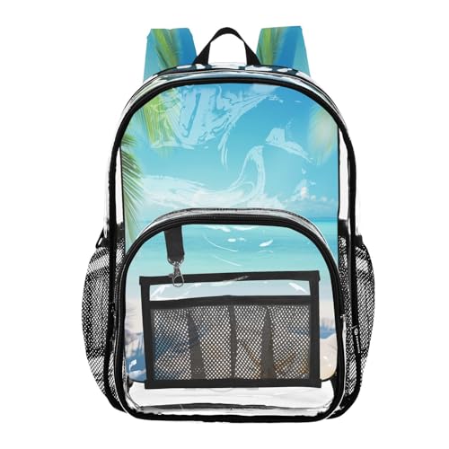 Sunny Beach Clear Backpack - Stadium Approved Large 15.7-inch Waterproof Transparent Bag for Sports, Concerts, Work, Travel#212