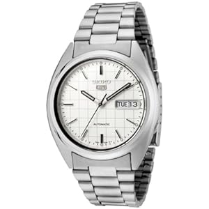 Seiko Men’s SNXF05 5 Automatic White Dial Stainless Steel Watch