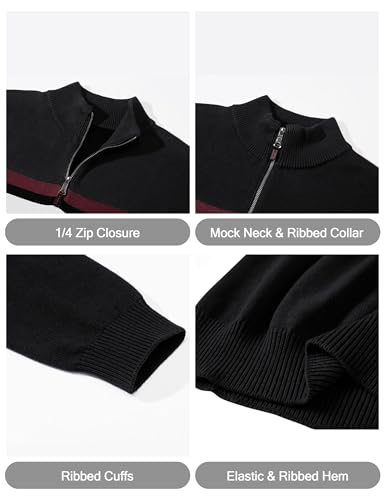 CRYSULLY Mens Sweater 1/4 Zip Cotton Polo Pullover Sweaters Casual Fall Winter Spring Striped Sweatshirts4