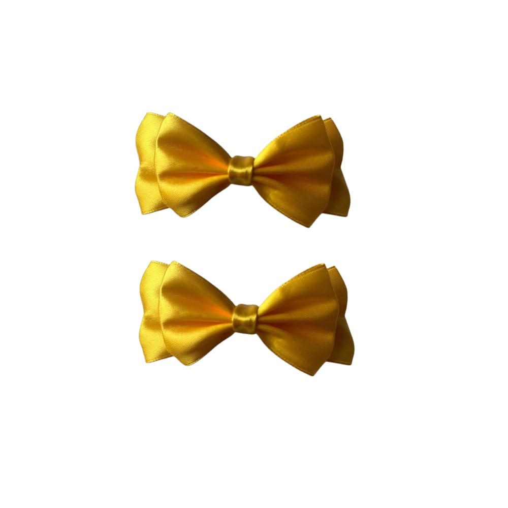 Charming Fabric Stylish Bow Hair Clip (3.07 Inch) for Girls and Women Pack of 2 - Yellow-image-14