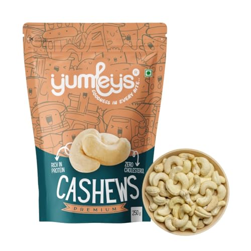 Image of Yumleys Premium 100% Natural Crunchy Whole Cashews | Nutritious & Delicious Kaju 250gm | Gluten-Free & High Protein Snack | 250g Pack