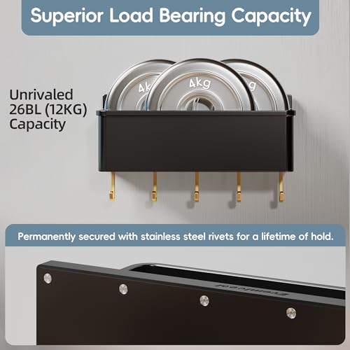 Image of Magnetic Spice Rack for Refrigerator Large Magnet Shelf for Fridge Kitchen Organizer and Storage with 5 Removable Golden Hooks