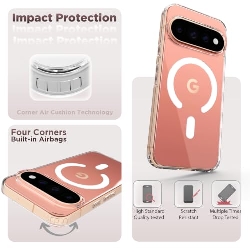 Image of RIGGEAR Shockproof Clear Hybrid Armor Magnetic Back Cover Case Compatible with MagSafe Accessories for Google Pixel 11 / Pixel 11 Pro (Transparent PC and TPU Bumper)