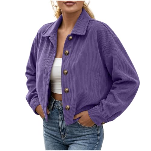Womens Corduroy Jacket Button Up Cropped Collared Shirt Fall Cardigans - image 9