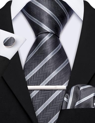 Image of Barry.Wang Designer Mens Tie Sets Collection, Eleagnt Gift Box Tie Clips Handkerchief Cufflink Set