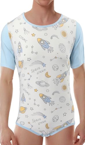CutiePlusU Mens Cotton Button Crotch Bodysuits Mens Romper Onesie White L