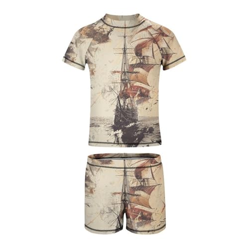 Pirate Theme with Sketches and BlotsChildren's Casual Swimsuit Set - Simple and Versatile10-12Y（150cm）4