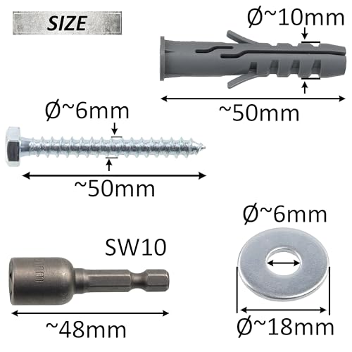 Miniatura 3 de Aerzetix - Kit De 25 Tacos De Nylon Con Reborde Ø10x50 Mm Para Materiales Macizos 25 Tornillos Tirafondos Ø6x50 Mm 25 Arandelas Anchas Para Tornillo M6 1 Vaso Hexagonal 1 4 Sw10