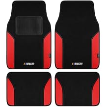 NASCAR Car Floor Mats, Carpet & Red Leather Design Car Mats, Universal-Fit All-Weather Car Floor Mats with Built-in Heel Pad & Anti-Slip Backing, Durable Odorless Automotive Interior Accessories