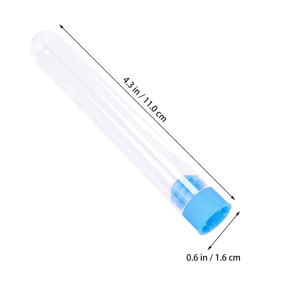 QUNINE 50 Stück 16 x 100 mm transparente Kunststoff-Reagenzgläser für wissenschaftliche Experimente, Party-Süßigkeiten-Aufbewahrung mit Blau