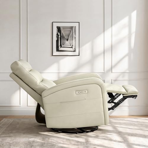 KISLOT Power Swivel Recliner Chair, Faux Leather Recliner 270° Rotation Modern Nursery Glider, Ergonomic Armrest & Side Storage Pocket, Comfortable Armchair for Living Room Bedroom & Nursery by KISLOT - Image 2