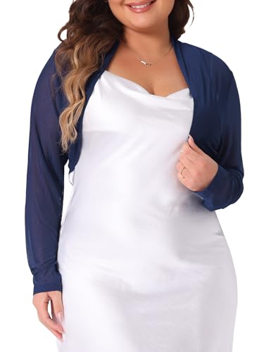 Image of Agnes Orinda Plus Size Mesh Crop Cardigans for Women Long Sleeve Open Front See Through Sheer Bolero Shrug Top