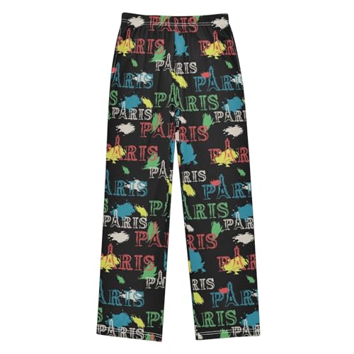 Retro Paris Boys Long Pants Soft Trousers Elastic Waist Kids Lounge Bottoms with Pockets S-XL