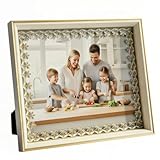 PUABU Lunar Platinum White – Reef Glow 10 x 10 pulgadas. Marco de fotos de encaje colorido resistente de 8 x 8 pulgadas, decoración de estilo metálico dorado claro de luna para entrada, tocador, mesa