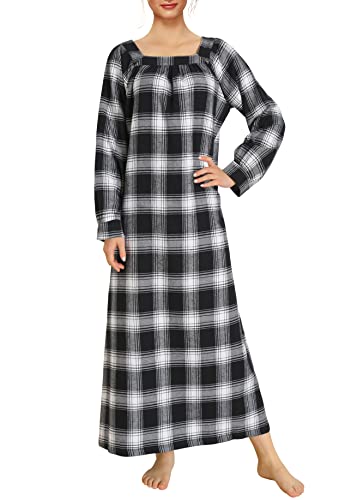 Latuza Women's Long Sleeves Cotton Flannel Nightgown L Black #TOP5