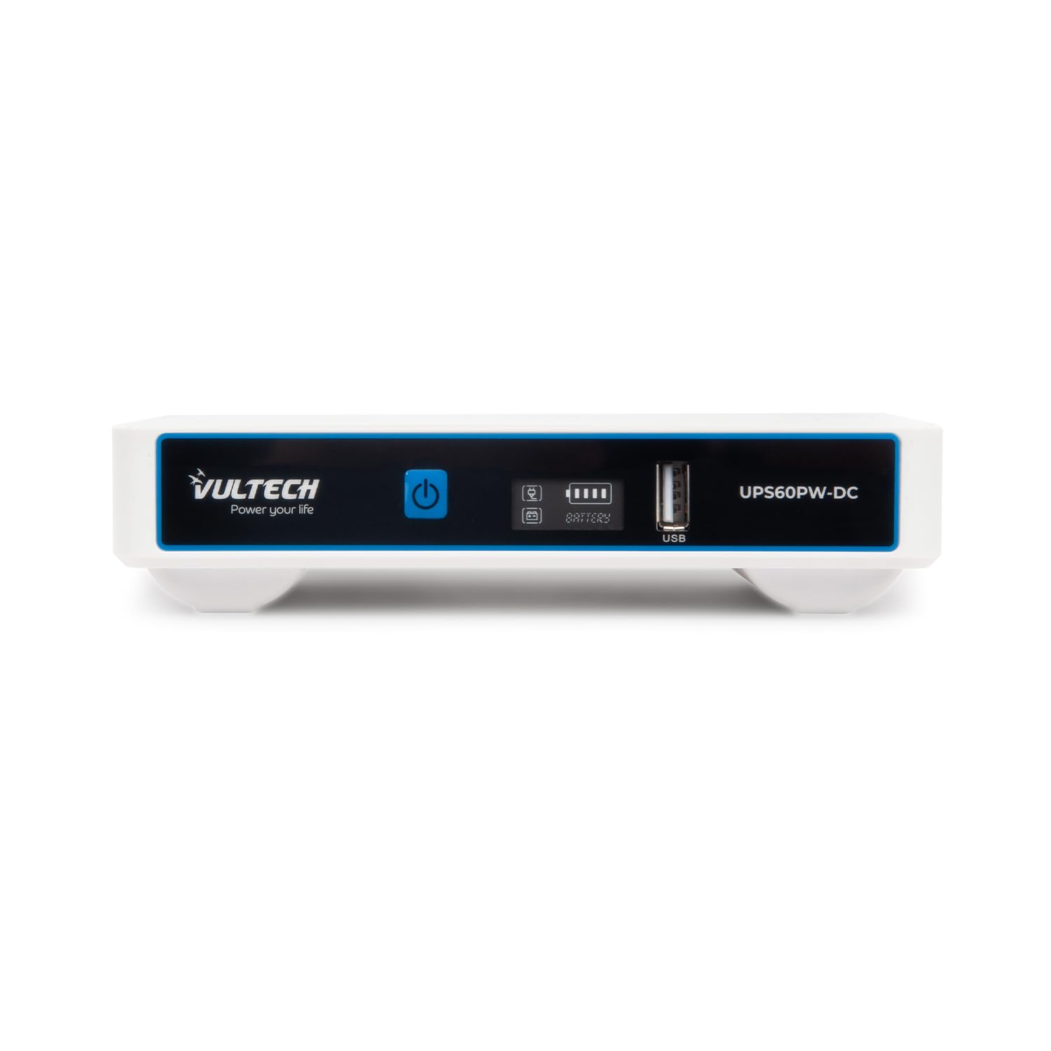 VulTech UPS60PW-DC Rev. 2.1 Blanc Mini UPS 6000mAh 60W Portable Alimentation sans Interruption pour Routeur sans Fil Modem Caméra Power Bank Smartphone Entrée 100-240 VAC USB 5V DC 12V