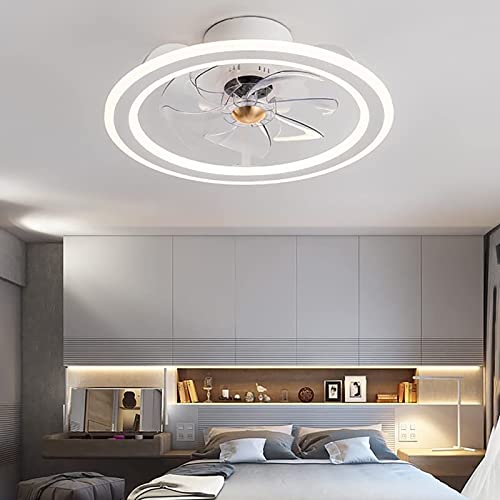 ZYMWBDGD Ventilador De Techo Moderno con Luz Y Control Remoto, LED De 20 Pulgadas, Color De Luz Ajustable/Velocidad del Ventilador, Aspas Ocultas, Ajuste De Tiempo, Ventilador De Montaje Empotrado A