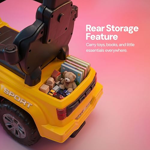 Image of Baybee Nitro Pro Ride on Cars for Kids | Baby Push Ride ons Toys Car with Parental Handle & Safety Guardrail | Baby Toy Car with Backrest, Light & Music | Outdoor Kids Cars for 1 to 3 Years (Yellow)