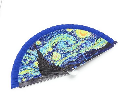 Genérico Abanico de Mano Estilo Artístico – Diseño Azul Inspirado en Arte Impresionista, Portátil y Resistente 20x4cm (Azul)