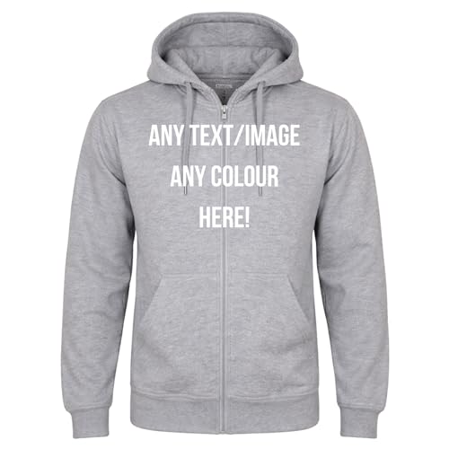 Style It Up Personalised Adults Unisex Mens Ladies Full Zip Hoodies Womens Fleece Sweatshirt Plain Top (GREY, L)