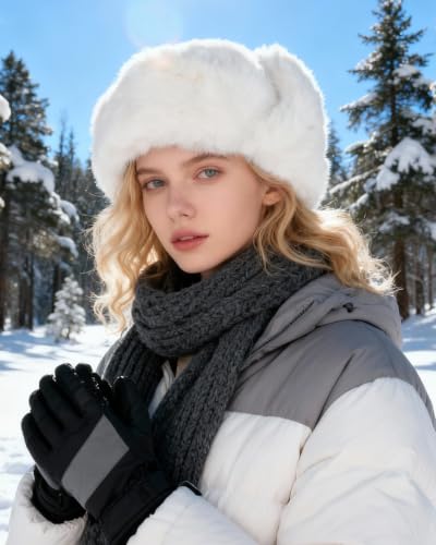 Image of Ushanka Hat for Men Women Winter Cozy Plush Fur Russian Hat with Ear Flaps, Fluffy Furry Fuzzy Windproof Warm Trapper Hat