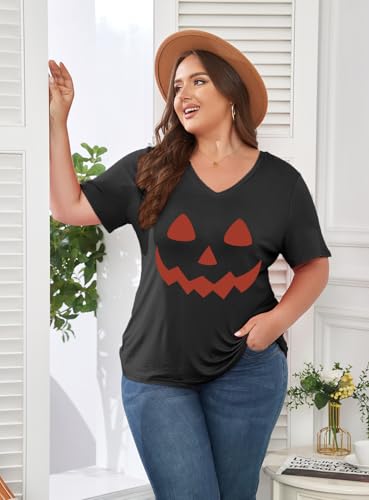 Image of ForHailey Women's Plus Size Short Sleeve Tee Shirt V Neck Basic Ladies Loose Fit T Shirt 1X-5X
