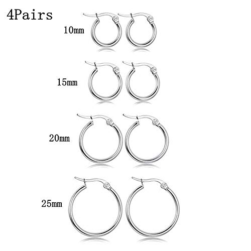 Cvayu 4 Pairs Stainless Steel Round Hoop Cute Huggie Earrings For Women Girls Small Hoop Earring Set(10Mm,15Mm,20Mm,25Mm) (Silver Tone-4Pairs) #TOP2