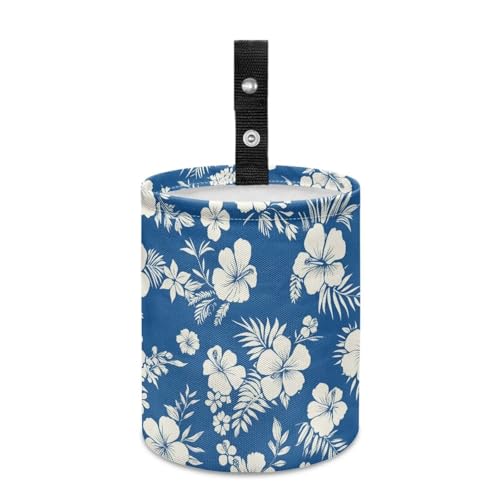 Image of Blue Tropical Flower Car Garbage Can Mini Car Trash Bin Hanging Headrest with Adjustable Buttons Multipurpose Cars Organizer