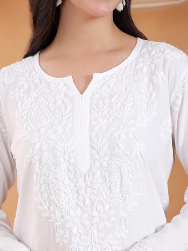 Image of POSHAK CHIKAN STUDIO Women's Hand Embroidered Lucknowi Chikankari Rayon Co-ord Set