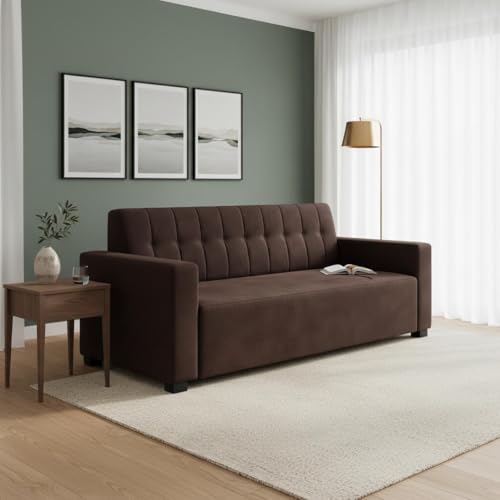 Image of FURNY Luxora 2 Seater Fabric Sofa Set (Dark Brown) with Velvet Finish | Durable Comfort | Ideal for Living Room. | Breathable material
