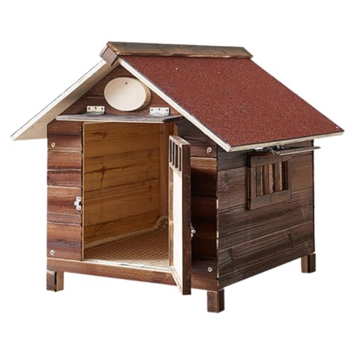 tangcheng 犬小屋 中小型犬用 犬舎 屋外 ドッグハウス 木製 ハウス 防風 防雨 窓付き 通気性 換気 腐食に強い サビない 全天候型 組立簡単 洗える 夏 冬 防寒 暖かい ペット 休憩所 四季 家庭/テラス/裏庭/室内/屋外用 (アスファルト