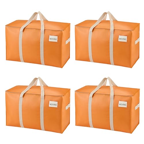 VENO 4 Pack Heavy Duty Moving Bags, Extra Large Storage Bags with Reinforced Handles & Strong Zippers, Foldable & Reusable Moving Box Alternative for Clothes & Dorm Storage