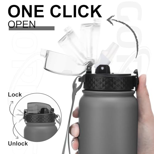 GOPPUS 1L/32oz Stainless Water Bottle with Straw Double Wall Insulated Bottles with Strap Reusable Vacuum Thermal Flask Leakproof Keep Cold Drinks Bottles with Flip Top Lid for Gym Men Women BPA Free - Image 2