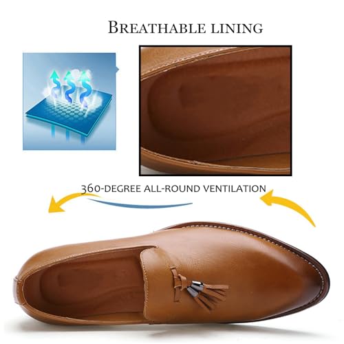 Men's Leather Tassel Penny Loafers Retro Round Toe Low Heel Slip-On Business Dress Shoes Suitable for Work Daily Driving3