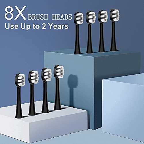 Electric Toothbrush, USB Rechargeable Powerful Sonic Toothbrush with 6 Cleaning Modes and Smart Timer, IPX7 Waterproof Ultrasonic Whitening Toothbrushes with 8 Brush Heads for Adults and Kids(Black)…