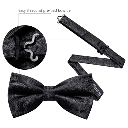 Image of YOHOWA Mens Bow Tie Set Paisley Pre-tied Bowties Adjustable with Handkerchief Cufflinks Gold Ring Set Wedding Prom Party