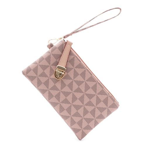 MaijjLyn Carteras de pulsera para mujer, bolso de mano pequeño de cuero con correa de muñeca, gran capacidad para tarjetas, llaves, teléfono, Rosado, Bolsos de pulsera para mujer, uso diario y fiestas