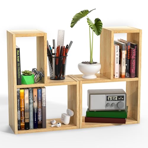 Alyoen Schreibtisch Regal 2-Pack Regal Desk Shelf aus Holz Bücherregal Schreibtisch Organizer für Wohnzimmer Schlafzimmer Küche und Büro (Malzfarbe)