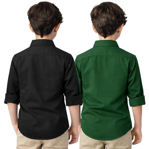 Image of YYQ Pack of 2 Boys Cotton Blend Shirts - Full Sleeve Casual, Soft & Comfortable Spread Collar Shirts