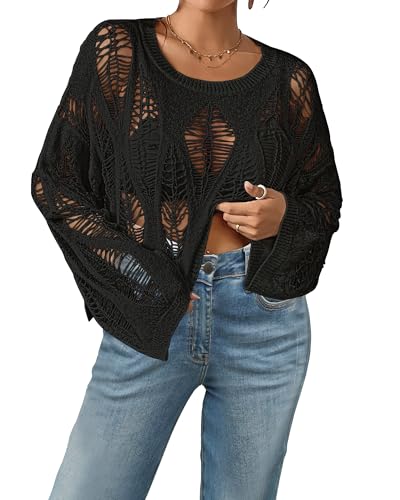 Image of Bsubseach Crochet Cropped Tops for Women Spring Summer Knit Hollow Out Bathing Suit Beach Cover Up Tops 2025