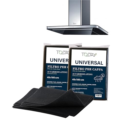 Today – 1 Filtro Universale ai Carboni Attivi per Cappe da Cucina 40x100 cm – Ritagliabile, Antiodore, Trattiene Grasso e Umidità – Made in Italy